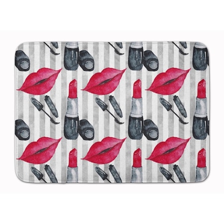 Carolines Treasures Watercolor Lipstick and Grey Stripes Machine Washable Memory Foam Mat BB7512RUG